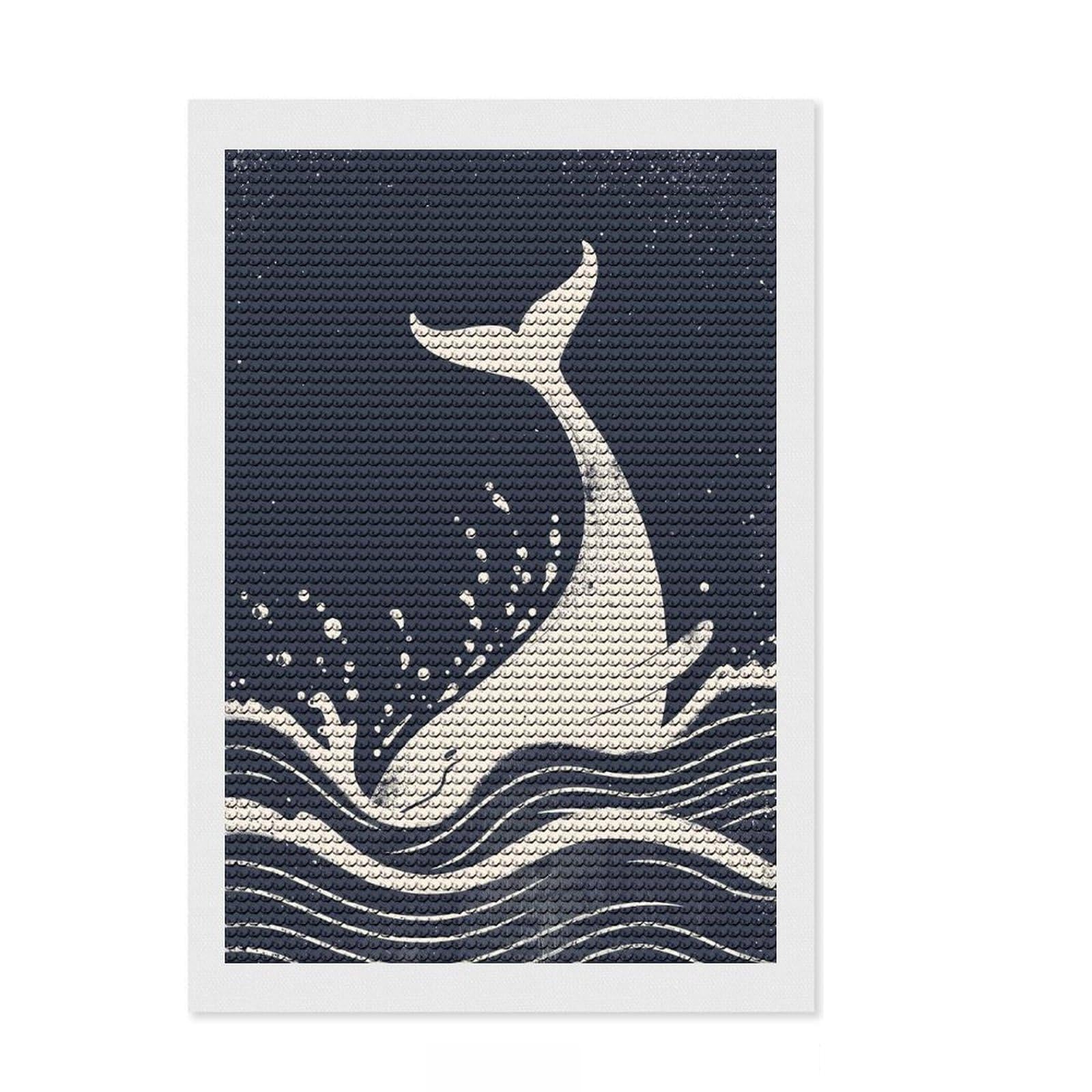 Junmoney Whale Tail Splash Crystal Diamond Art Kit 8"x12", Vintage Style Decor, Stress Relief Craft, Thoughtful Present, Aesthetic Room Decor