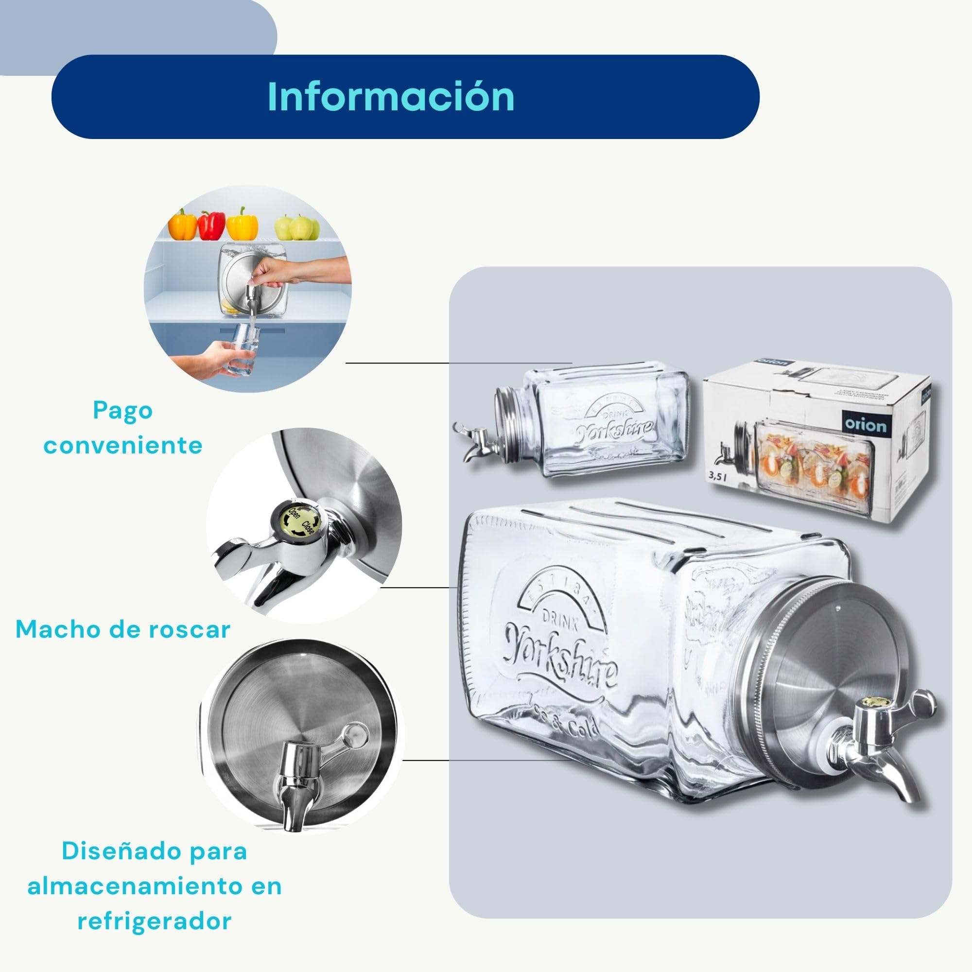 Dispensador de bebidas de cristal con grifo para bebidas en el frigorífico, 3,5 L