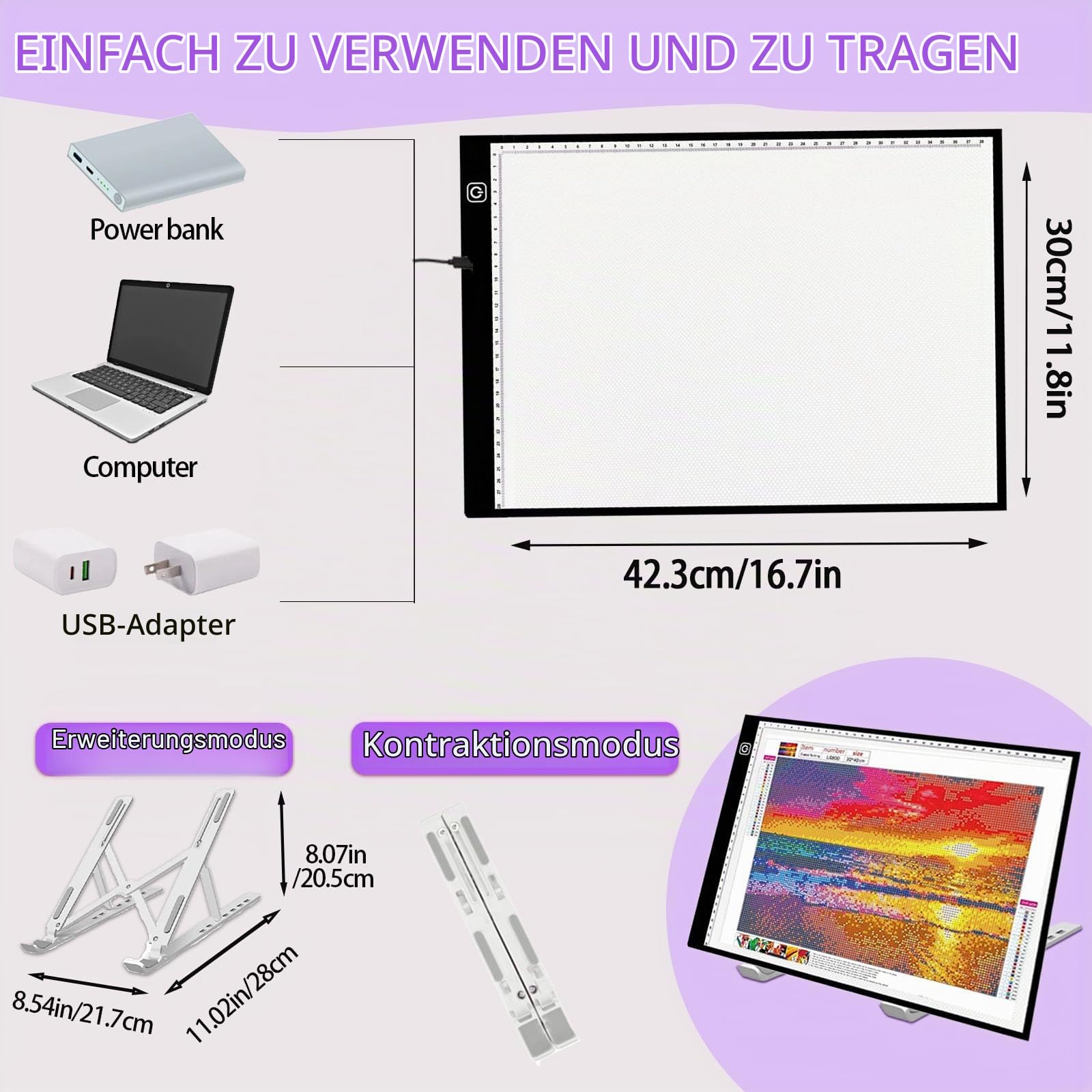DNSGOOR 247Pcs All Inclusive Diamond Art Zubehör Kit Diamond Malerei A3 LED Diamant Painting Lichtplatten Diamond Painting Versiegelung Aufbewahrungsbox 5D Malerei Werkzeuge für DIY
