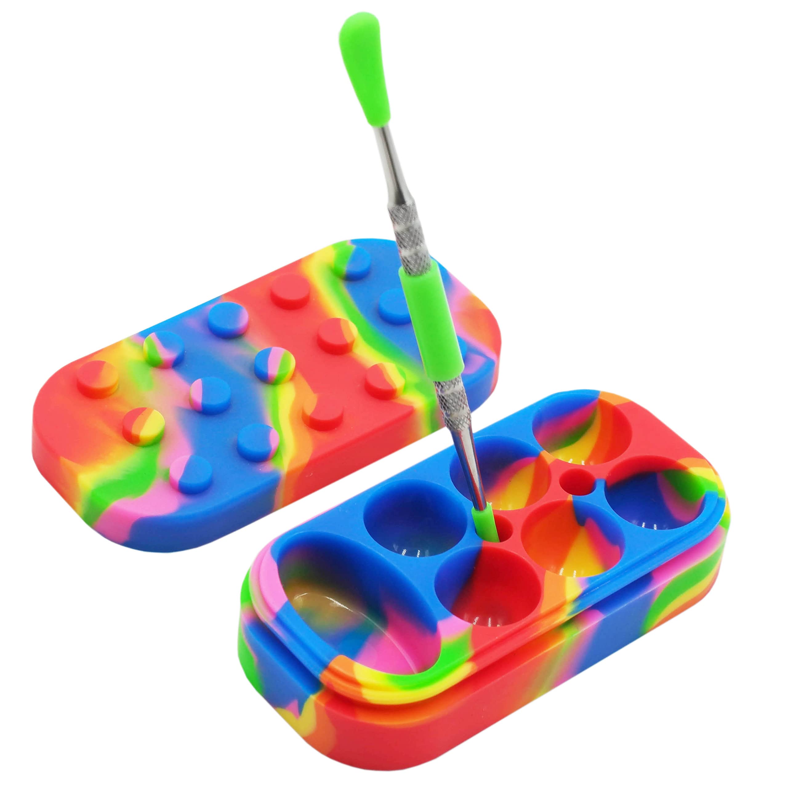 KUVIS 34ml Silicone Containers Multi Compartment Concentrate Non-stick Jar with Carving Tool (Rainbow)