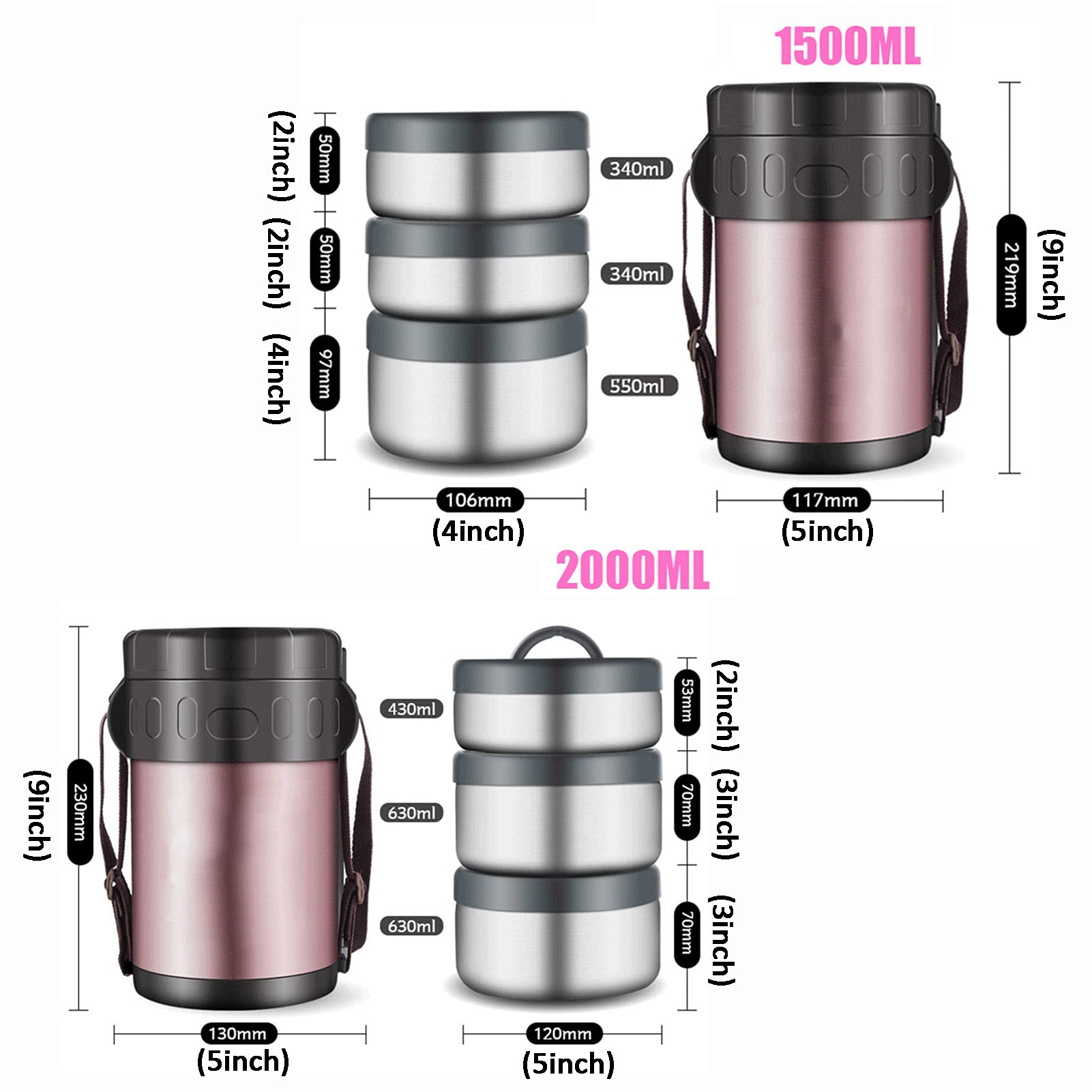 Frasco Aislante térmico para Alimentos,Fiambrera Térmica de Acero Inoxidable con Bolsa de Almuerzo, Caja bento Fiambreras Bento para niños y Adultos,1.5L