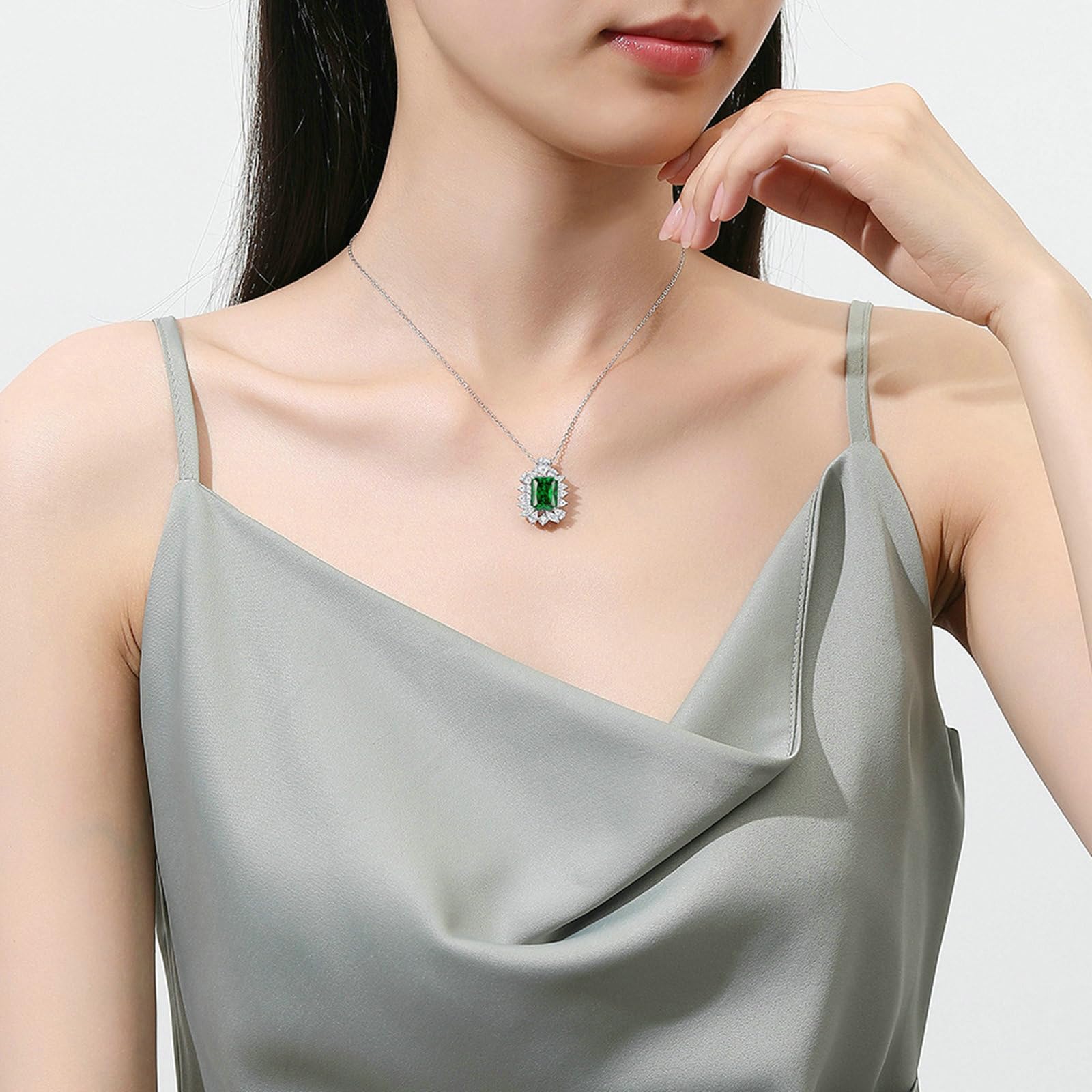 Collares con colgante de platino para mujer, collar de flor de lujo con topacio esmeralda, citrino de 3 quilates y colgante de moissanita, cadena de oro blanco, joyería real de 45 cm