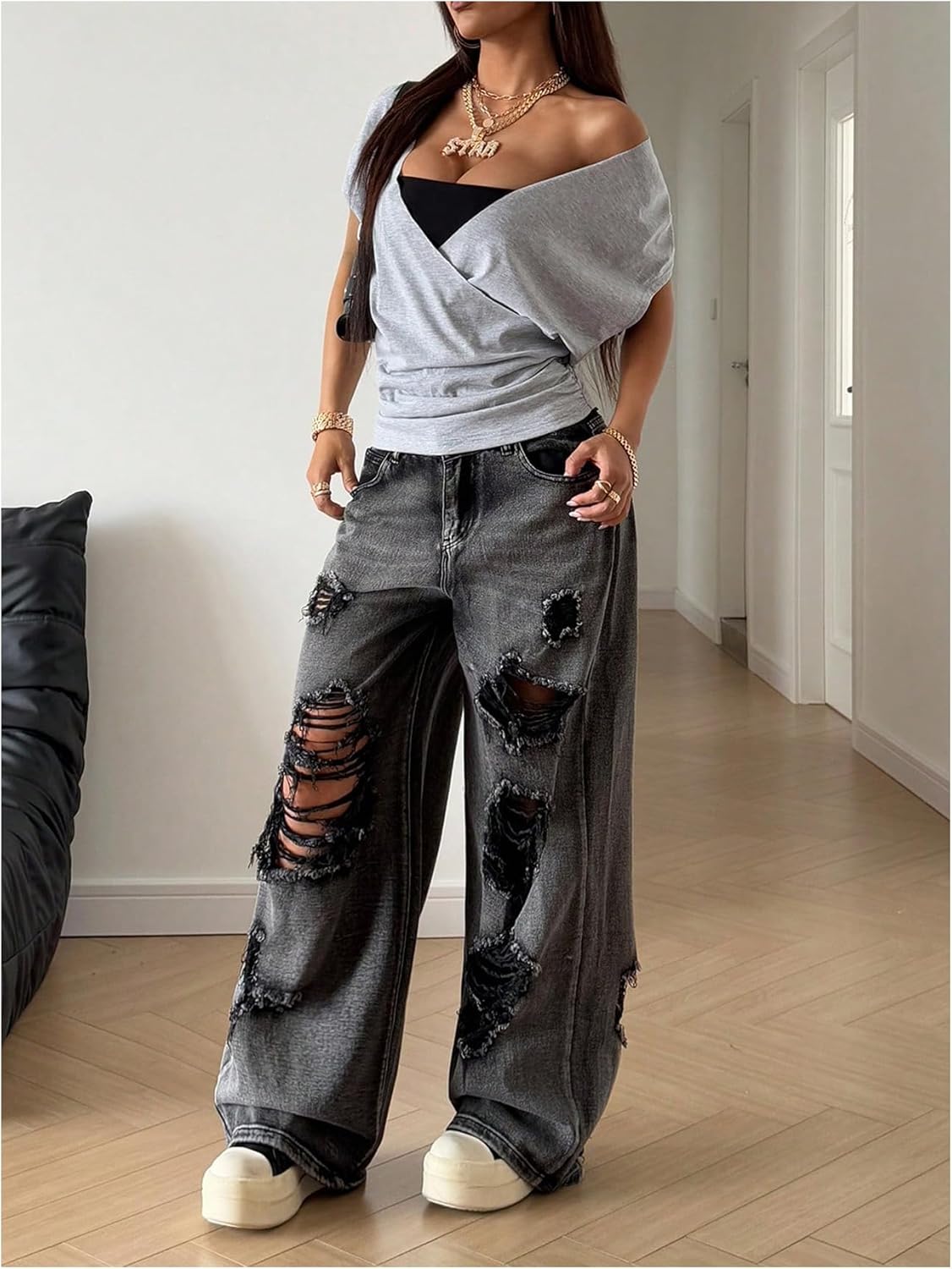 Verdusa Women's Wrap V Neck Ruched T Shirts Short Sleeve Going Out Tops - Image 5