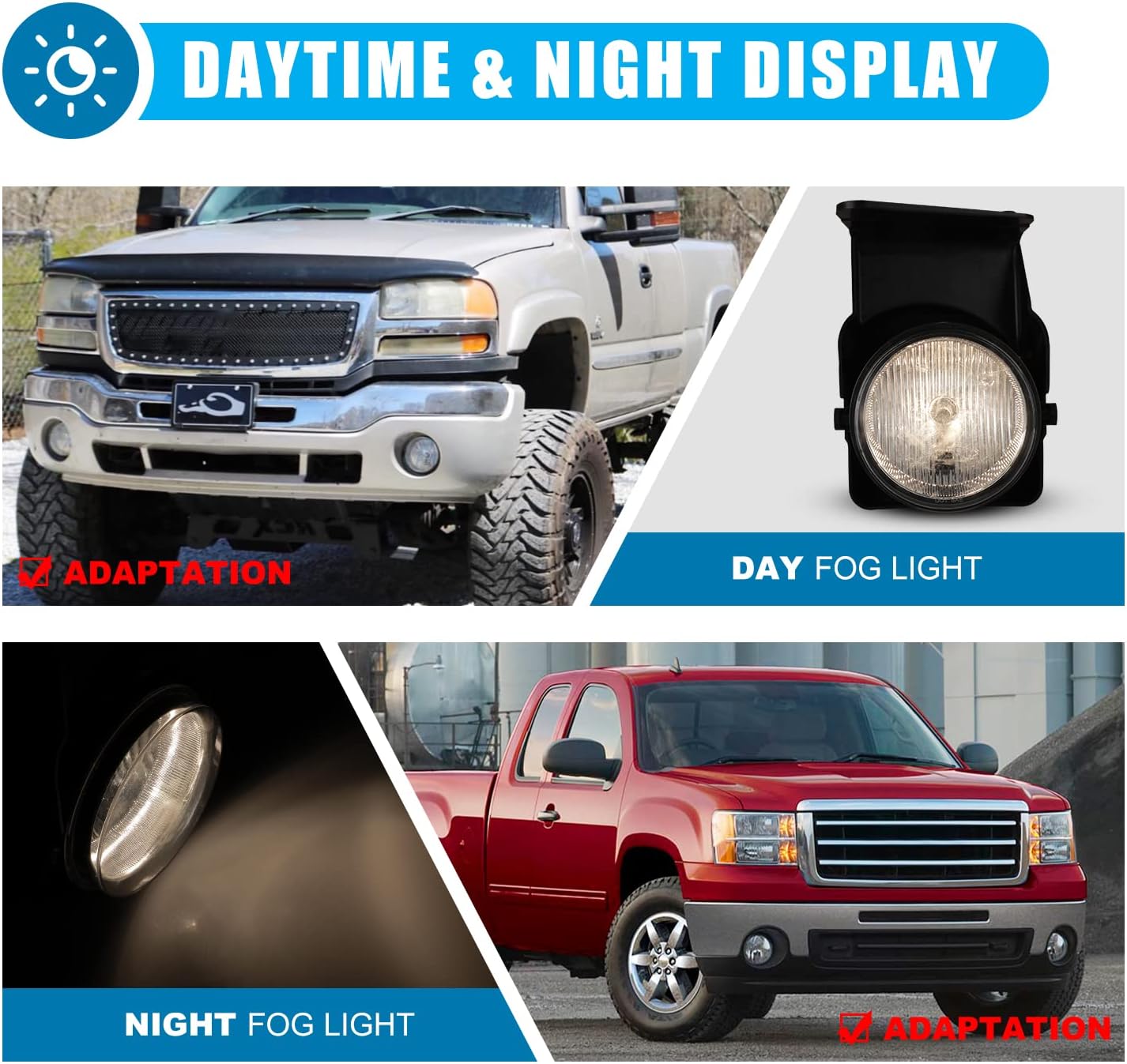 CPW OEM Fog Lights Fit For 2003-2006 GMC Sierra 1500 2500 3500, Driver & Passenger Driving Fog Lamps Fit For 2007 GMC Sierra 1500 2500 3500 Classic (Black Housing Clear Lens)