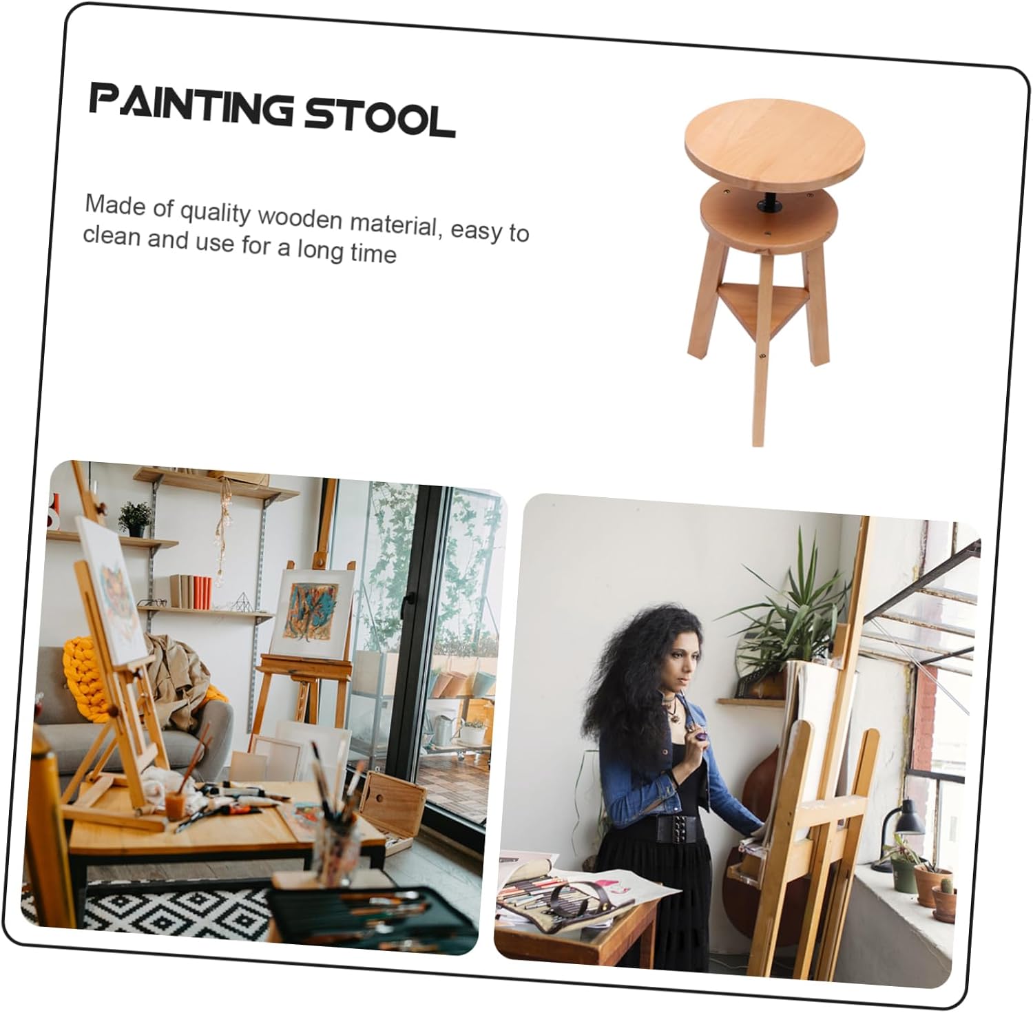 Multi-use Folding Standing Stool Painters Eesthetician Stool Comfortable Wooden Padded Seat
