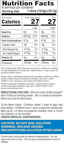 Miniatura 8 de NormaLyte Sales de rehidratación oral, paquete de 8 a 4 sabores, suplemento energético, electrolitos en polvo, suplemento de potasio, vegano,