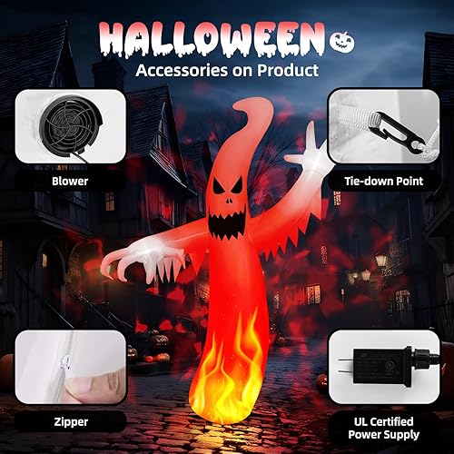 Miniatura 6 de MGparty Fantasma inflable de Halloween de 8 pies de alto, decoraciones al aire libre, fantasma espeluznante hinchable de jardín con LED integrados,