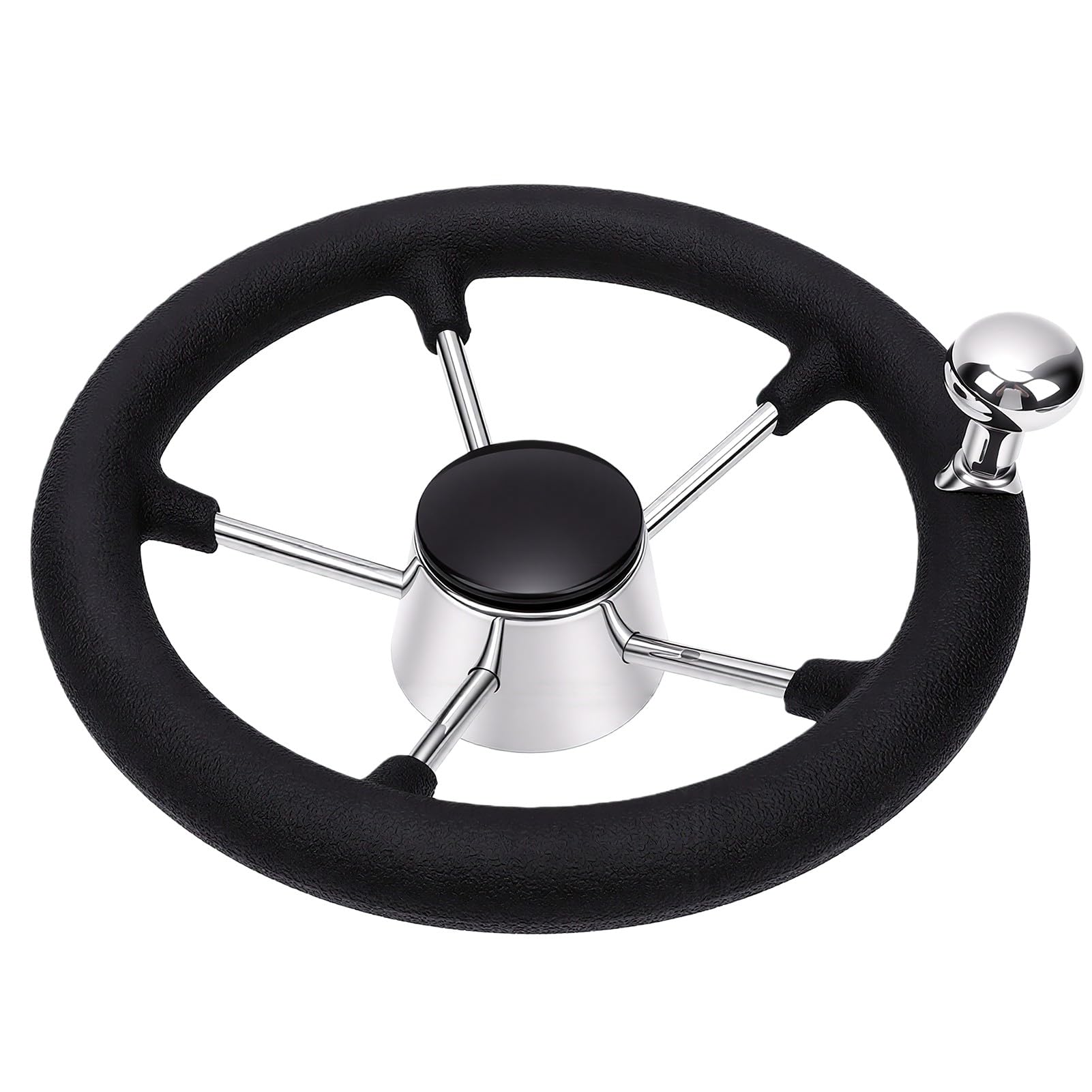 Naroote 11,5-Zoll-Marine-Lenkrad Langlebiges Edelstahl-Steuerrad für Yachten und Pontonboote 5-Speichen-Design