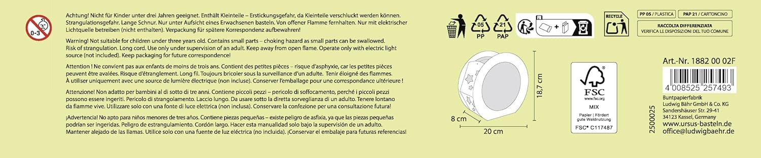 Ursus 1882 00 02F Diamond Painting Lanterns Craft Set "Forest Animals", Approx. 20 x 18.7 x 8 cm, with Rhinestones, for Lantern Crafts, DIY Craft Set for Lantern Parade and Decoration