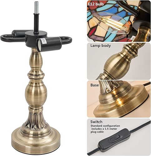 Miniatura 3 de Lámpara de mesa estilo Tiffany, lámpara de mesa de vidrio manchado, lámpara de decoración antigua artesanal para mesita de noche, dormitorio, sala