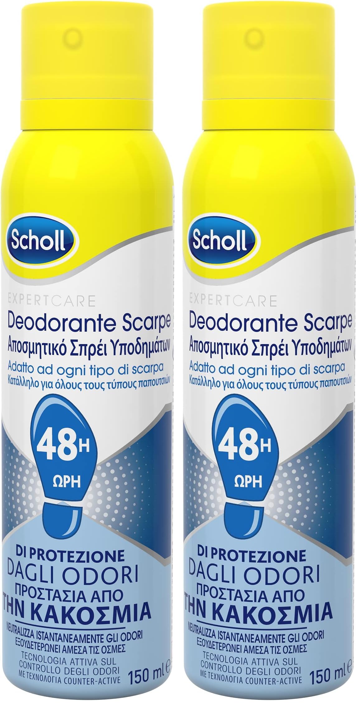 Scholl ExpertCare, Deodorante Spray per Scarpe con Tecnologia Attiva sul Controllo degli Odori, Elimina e Protegge dai Cattivi Odori per 48h, Adatto ad Ogni Tipo di Scarpa, Flacone Spray da 150 ml