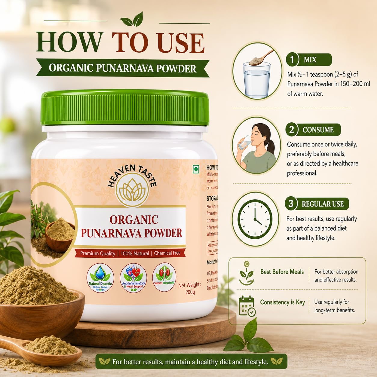 Organic Punarnava Powder | 100% Pure Boerhavia Diffusa Herbal Powder | Chemical-Free & No Artificial Additives | Vegan Traditional Herbal Supplement | 200g — Amazon image 6
