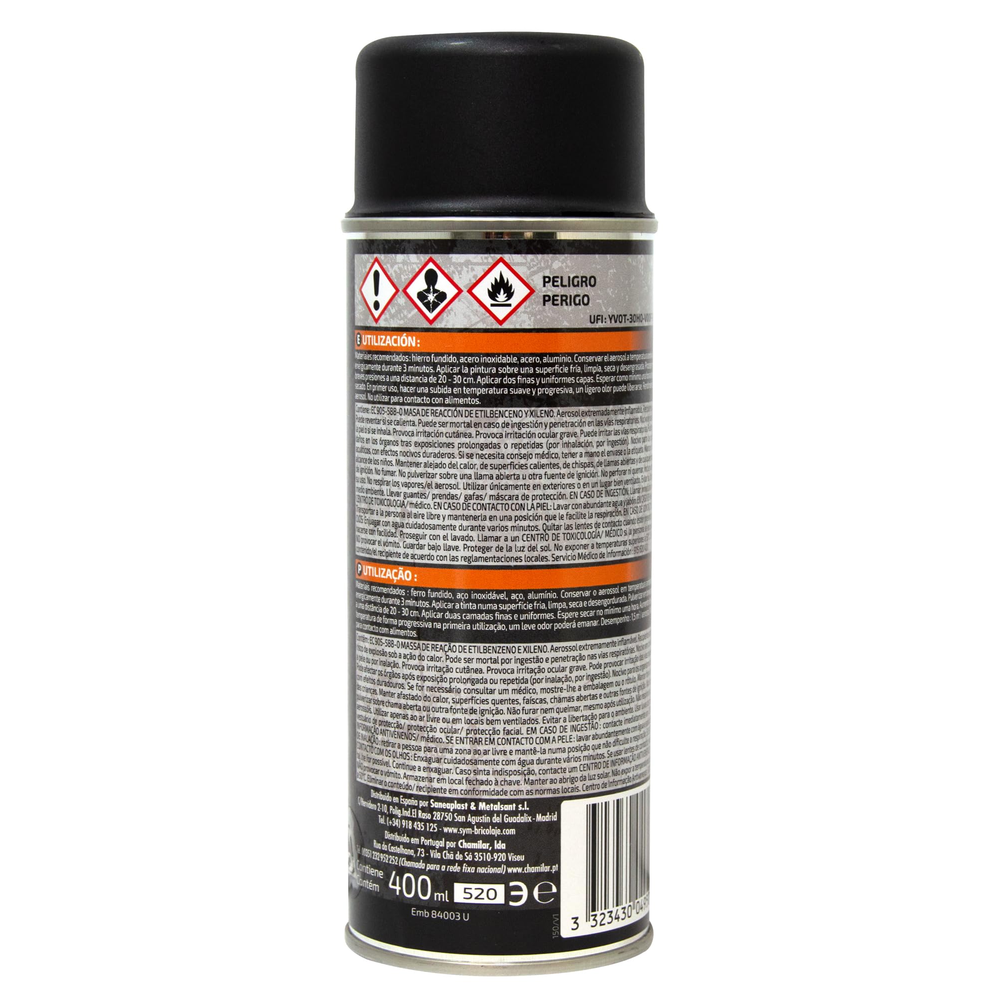 Pyro Feu - Peinture Haute Température Noire Mat - Résiste Jusqu’à 900°C - Rénovation Poêle, Insert, Plaques, Chenets, Barbecues, Fours, Pièces Mécaniques - 400ml (Lot de 2)