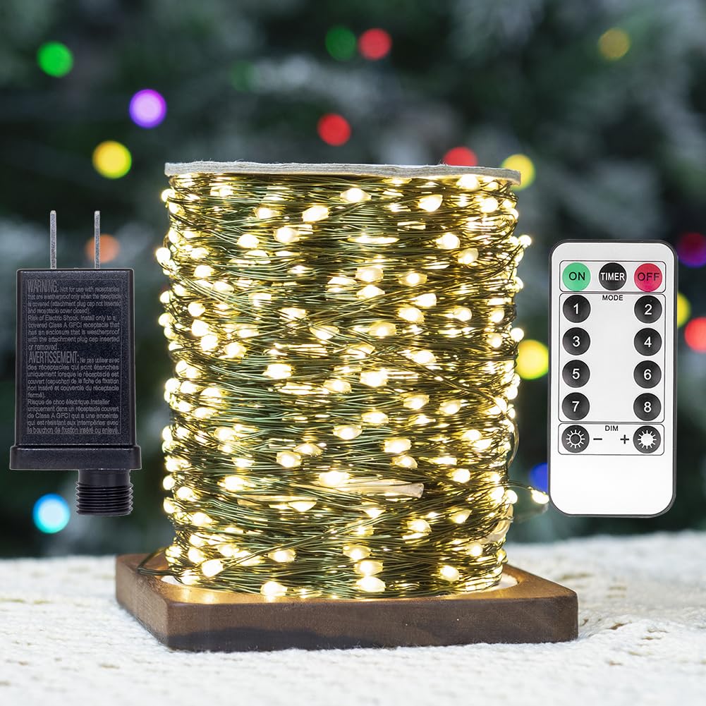 ZELUXDOT 660FT Fairy Lights, 2000 LEDs Warm White Waterproof Copper Wire String