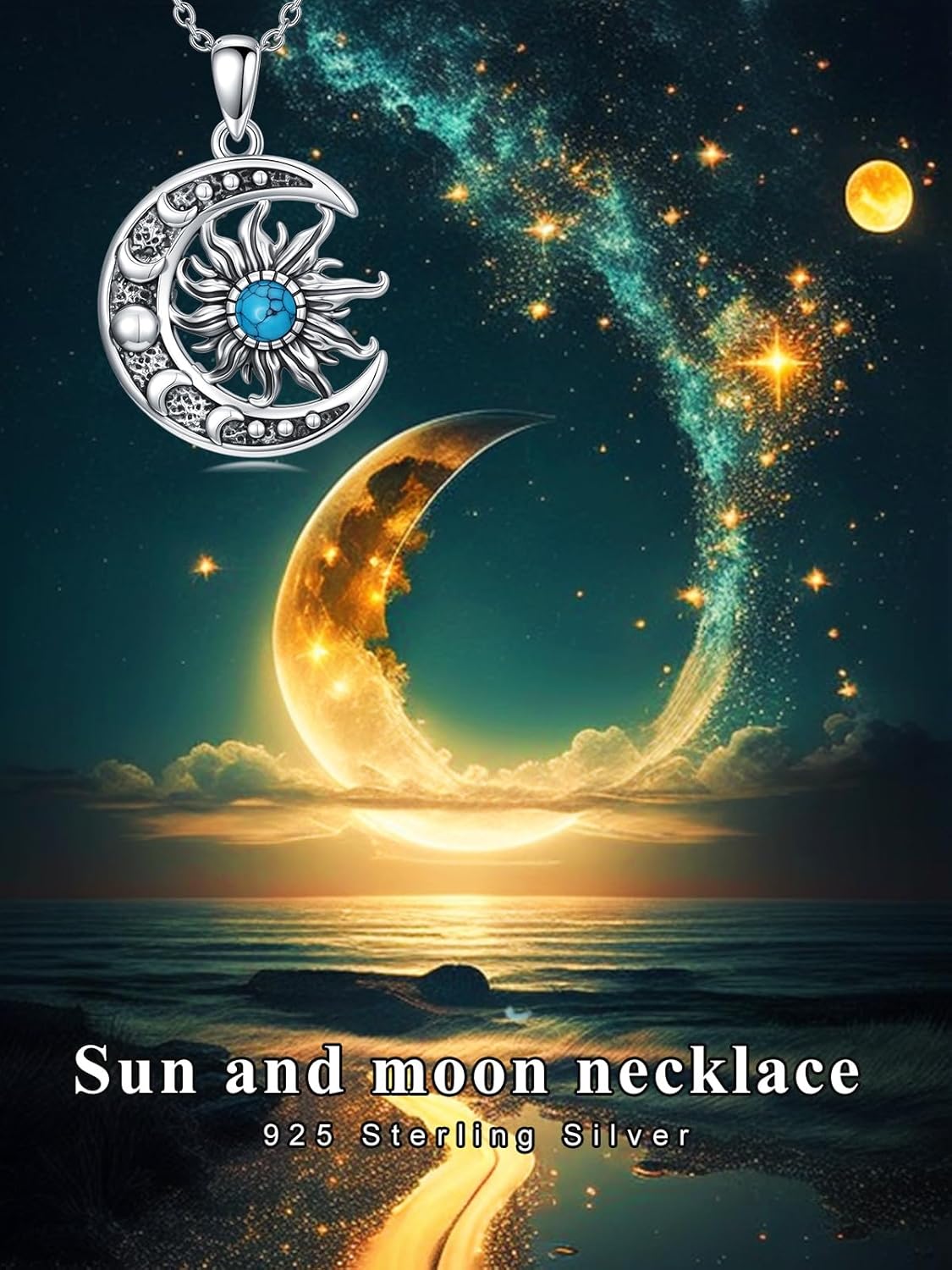 Natural Sun and Moon Necklace 925 Sterling Silver Crescent Moon/Mountain Pendant Necklace Natural Jewelry for Women - Image 5