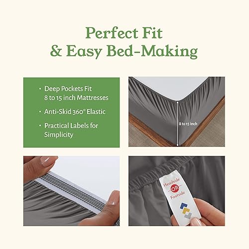 Miniatura 3 de California Design Den Juego de sábanas de 4 piezas de 100 % algodón orgánico percal para cama tamaño Queen, con certificación GOTS, 4 piezas, color