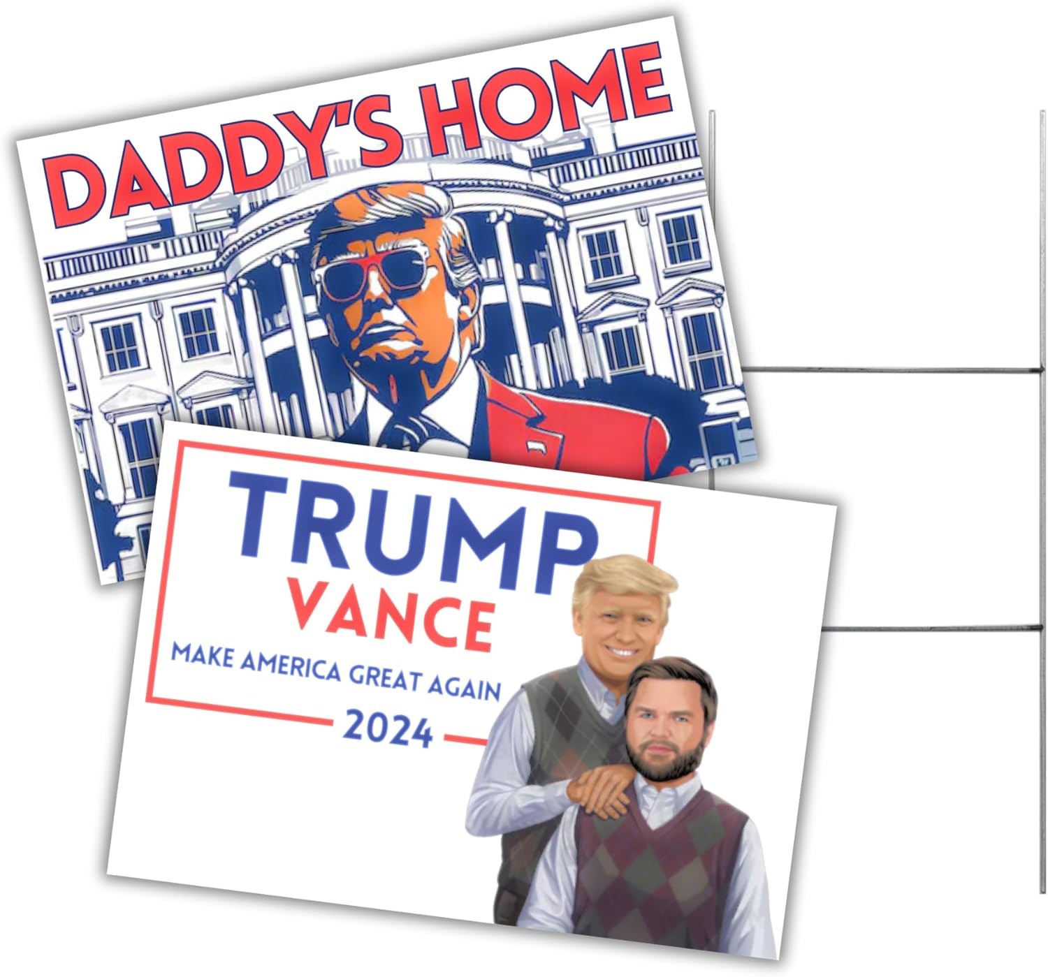 Lashicorn Trump 2024 Yard Sign 18x12' Single Sided Fight Fist Shot President Picture Metal H Frame Political Election Republican Daddy's Home (Funny Trump Vance for President 2024 Step Brothers)