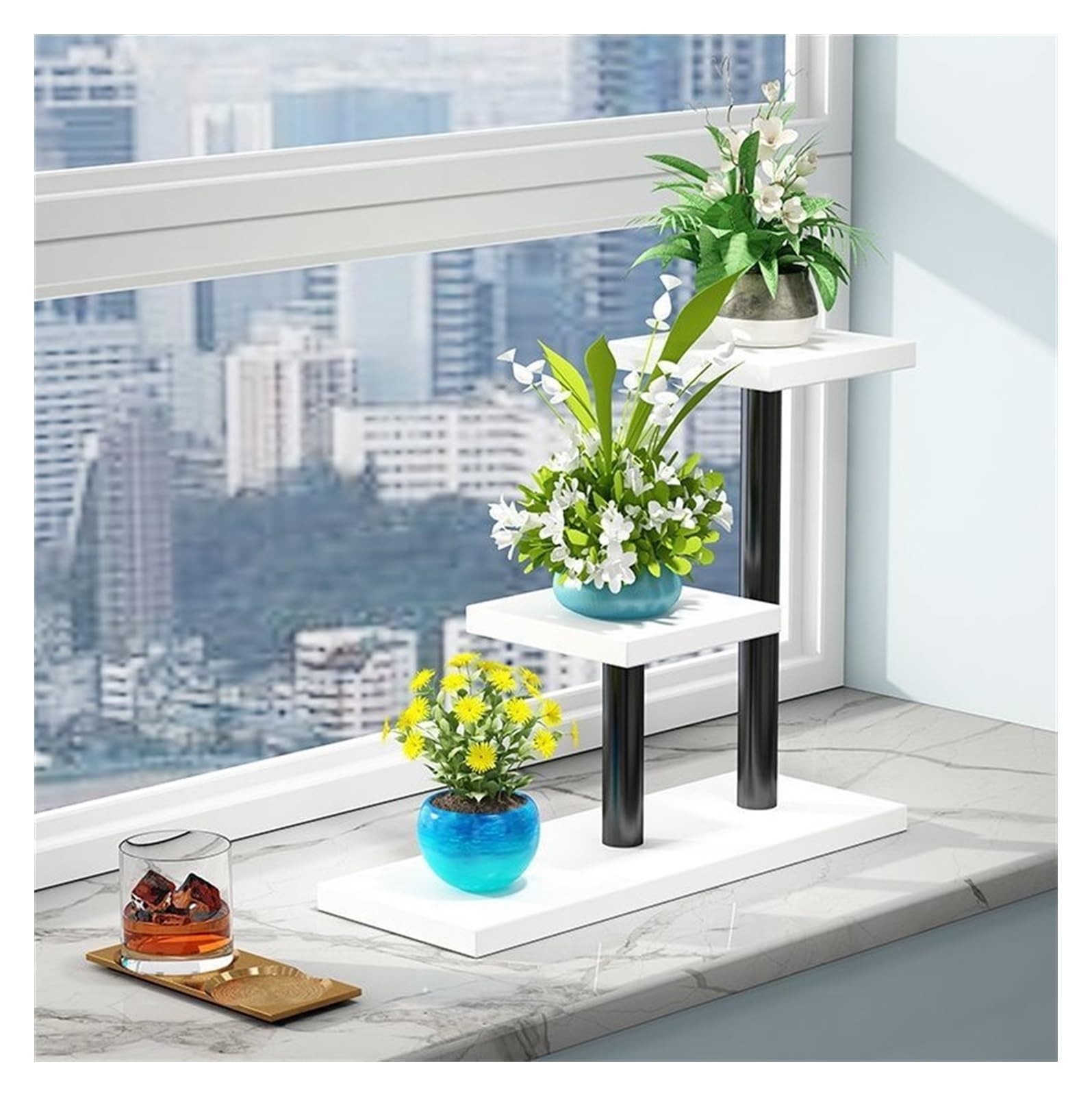 Support carré en métal pour plantes et étagère à succulentes de bureau