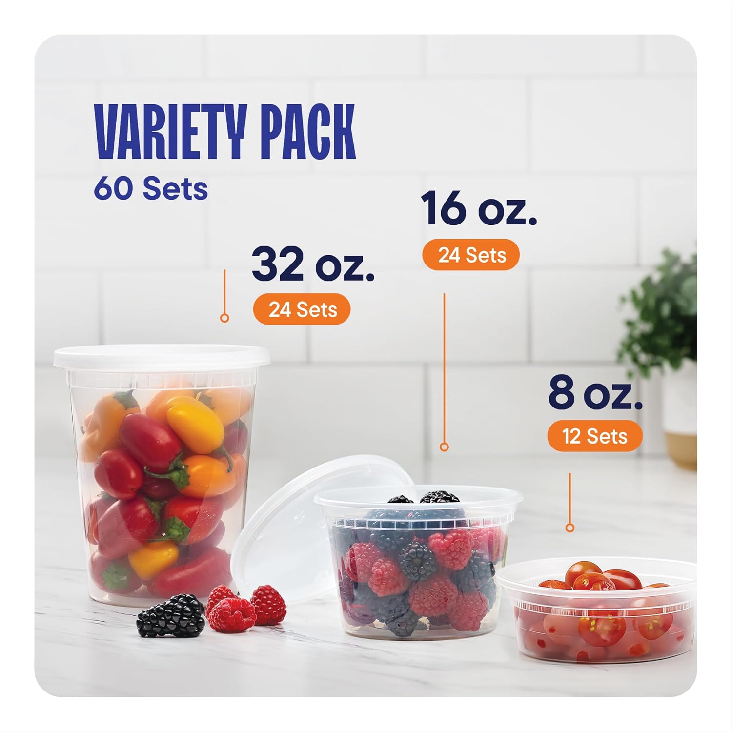 Stack Man [60-Sets] Plastic Deli Food Storage Containers with Airtight Lids Combo Set | 32 oz | 16 oz | 8 oz. | Disposable Plastic Takeout Containers for Soup - Freezer, Microwave and Dishwasher Safe - Image 2