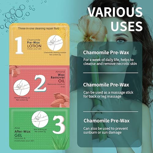 Miniatura 5 de Seopri Kit de cuidado de la piel antes y después de encerar, limpiador de cera de manzanilla, aceite removedor de cera de almendras, gel de cera de