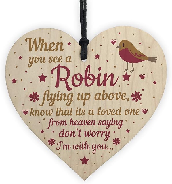 RED OCEAN Robins Are Loved Ones From Heaven Hanging Wooden Heart Plaque Dad Mum Memorial Bauble Xmas Sign