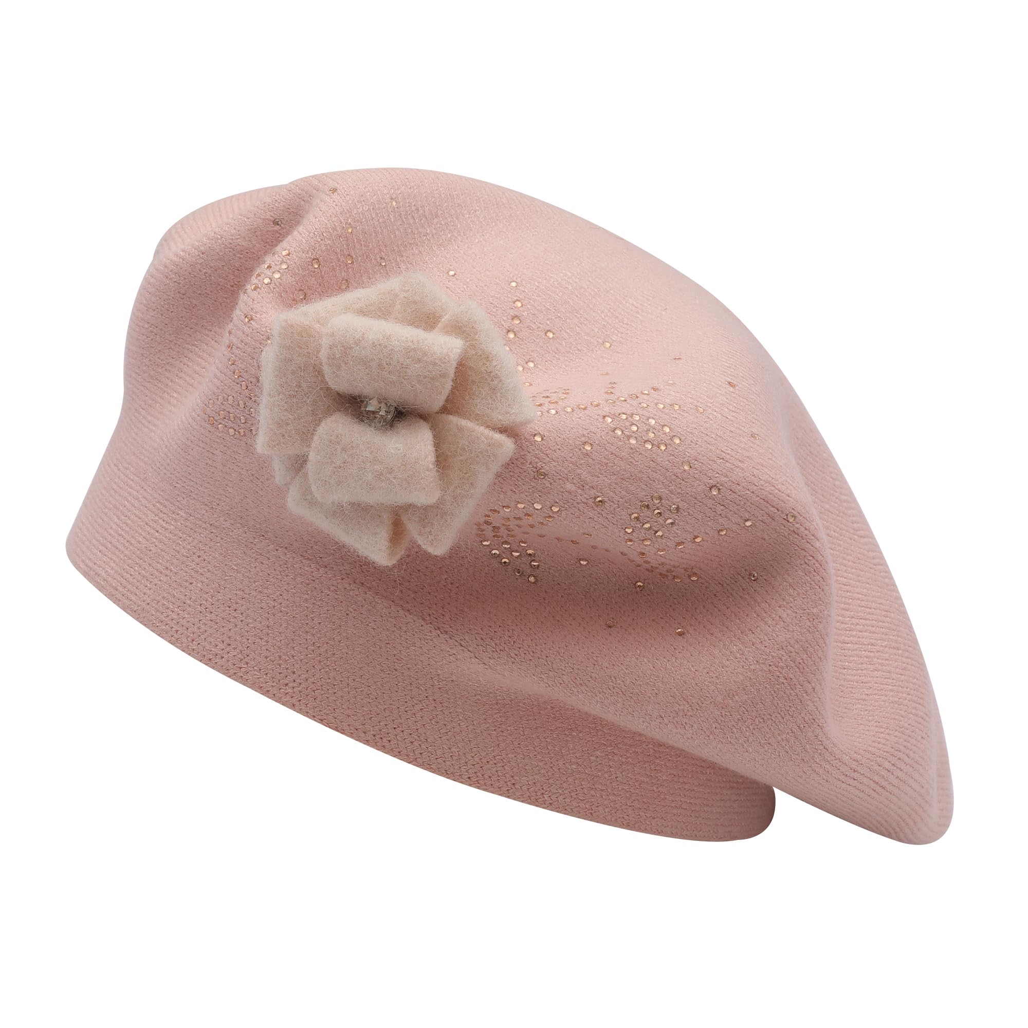 ZLYC Women French Beret hat Reversible Solid Color Floral Warm Knitted Beret Cap(Plain Pink),One Size