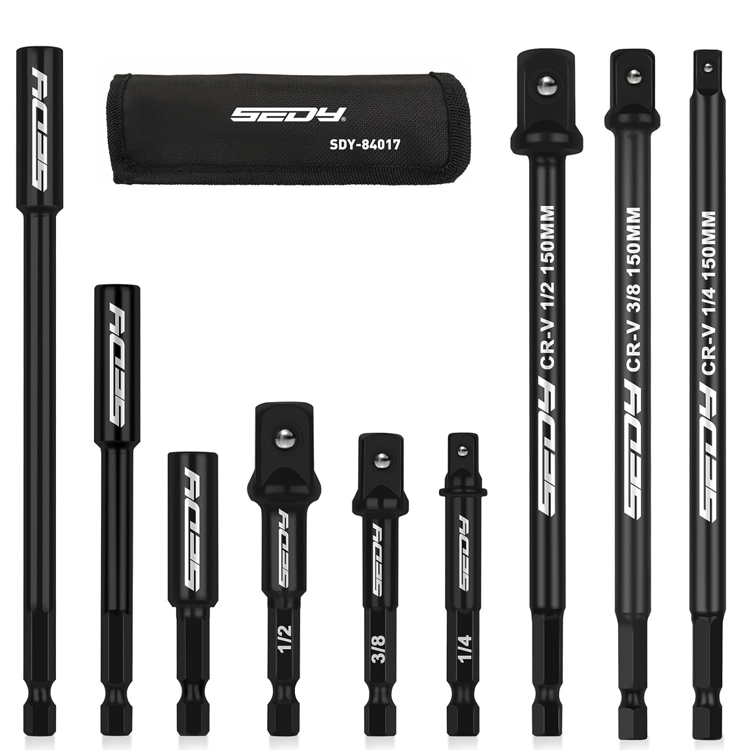 9-Piece Impact Socket Adapter Set 1 4 3 8 1 2 Driver Socket Adapter Power Drill Bit Extension