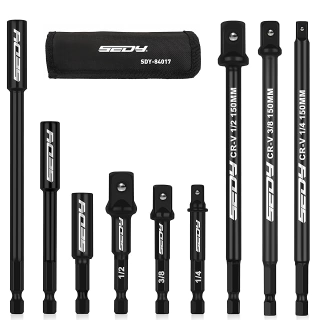 9-Piece Impact Socket Adapter Set 1 4 3 8 1 2 Driver Socket Adapter Power Drill Bit Extension