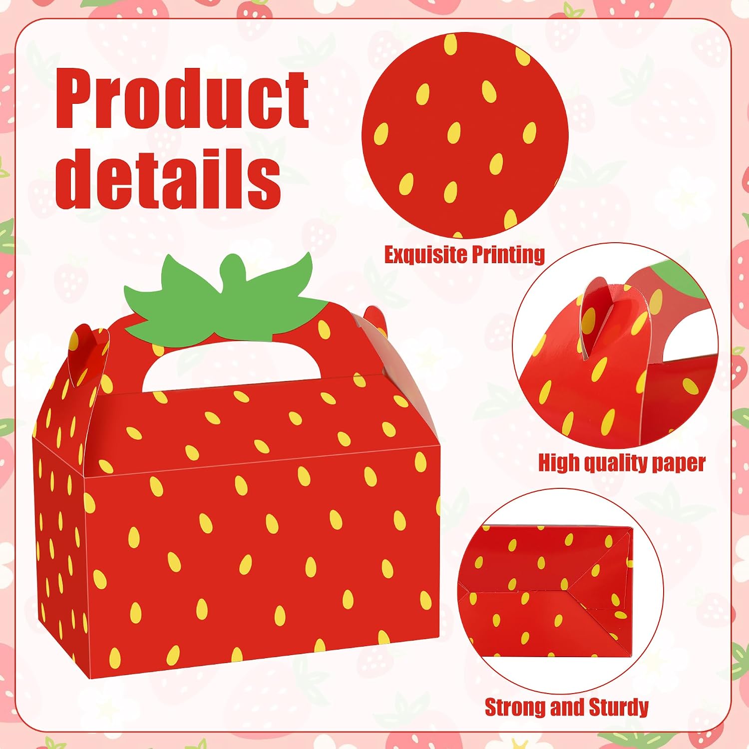 Maniaacer 24 PCS Strawberry Party Favor Box Strawberries Gift Boxes Cute Fruit Candy Treat Box Red Pink Berry Goody Gift Boxes for Berry Theme Birthday Sweet One Party Supplies, 6.3x3.54x3.3 Inch image 3