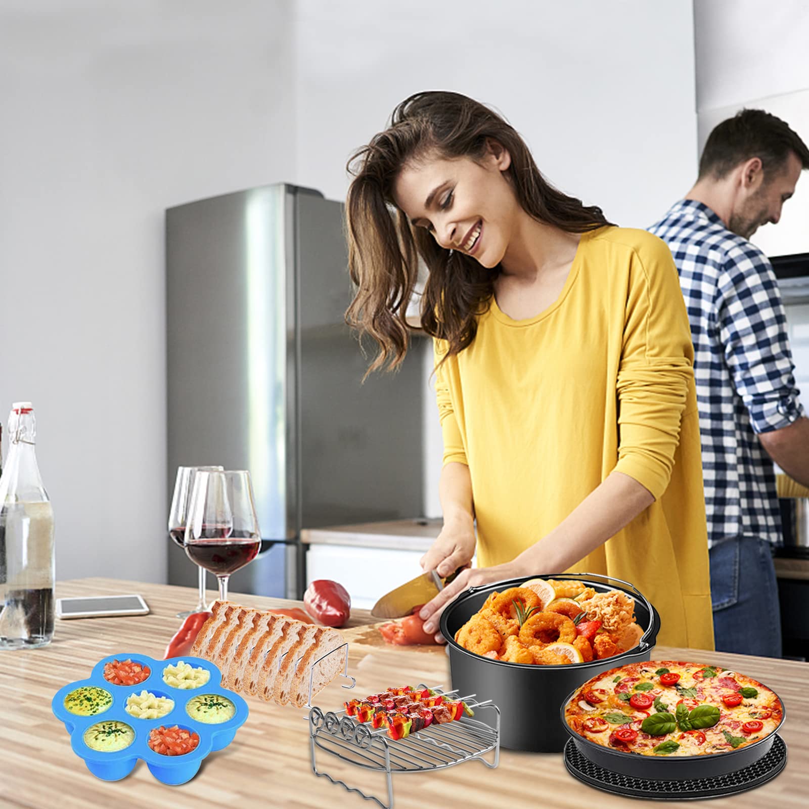 Cosori Heteluchtfriteuse, siliconen vorm, accessoires XXL siliconen bakvorm voor Philips Essential Airfryer XL HD9270/90, 6,2 l, Cosori 5,5 l/4,7 l met olieborstel, keukentang en 2 stuks siliconen