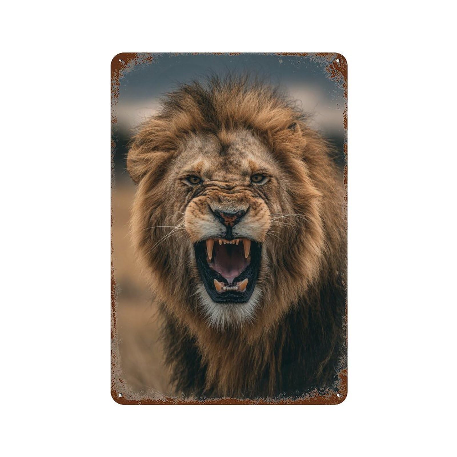 Rust Effect Lion Roar Sound Effect Distressed Metal Wall Sign 11.8"x7.9", Shabby Chic Decor for Pub, Kitchen And Man Cave Decor