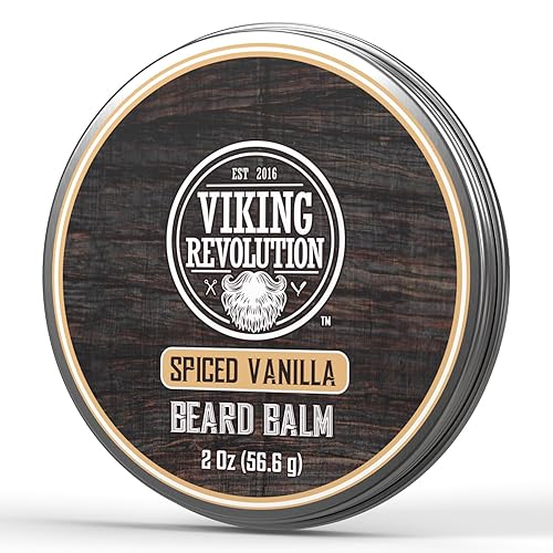 Viking Revolution Bálsamo para barba de vainilla con especias para hombres, manteca de barba para hombres con aceite de argán y aceite de jojoba,