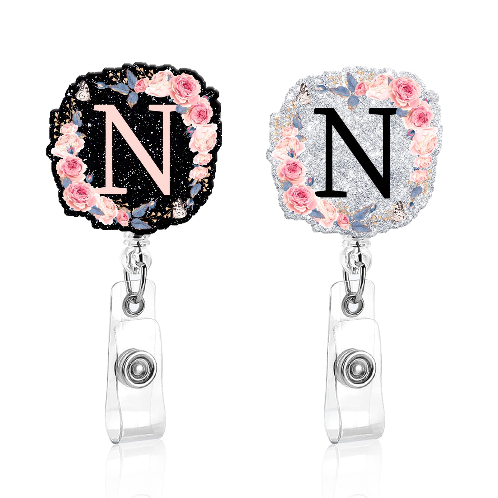 2 Pack A-Z Letter Badge Reels Holder Retractable with ID Clip for Nurse Name Tag Card Nursing for Doctor Teacher Student Employee Office Medical Work