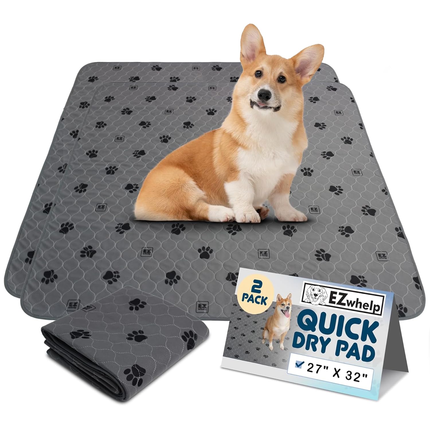 EZwhelp Reusable Quick Dry Pad - Waterproof Pet Pee Pads Washable for Large Dogs - Non-Slip Dog Training Pads, Fast Absorbent - Reusable Potty Pads