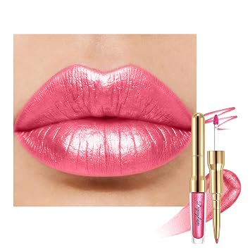 Pink Metallic Lipstick and Lip Liner Combo Glitter Lipsticks for Women
