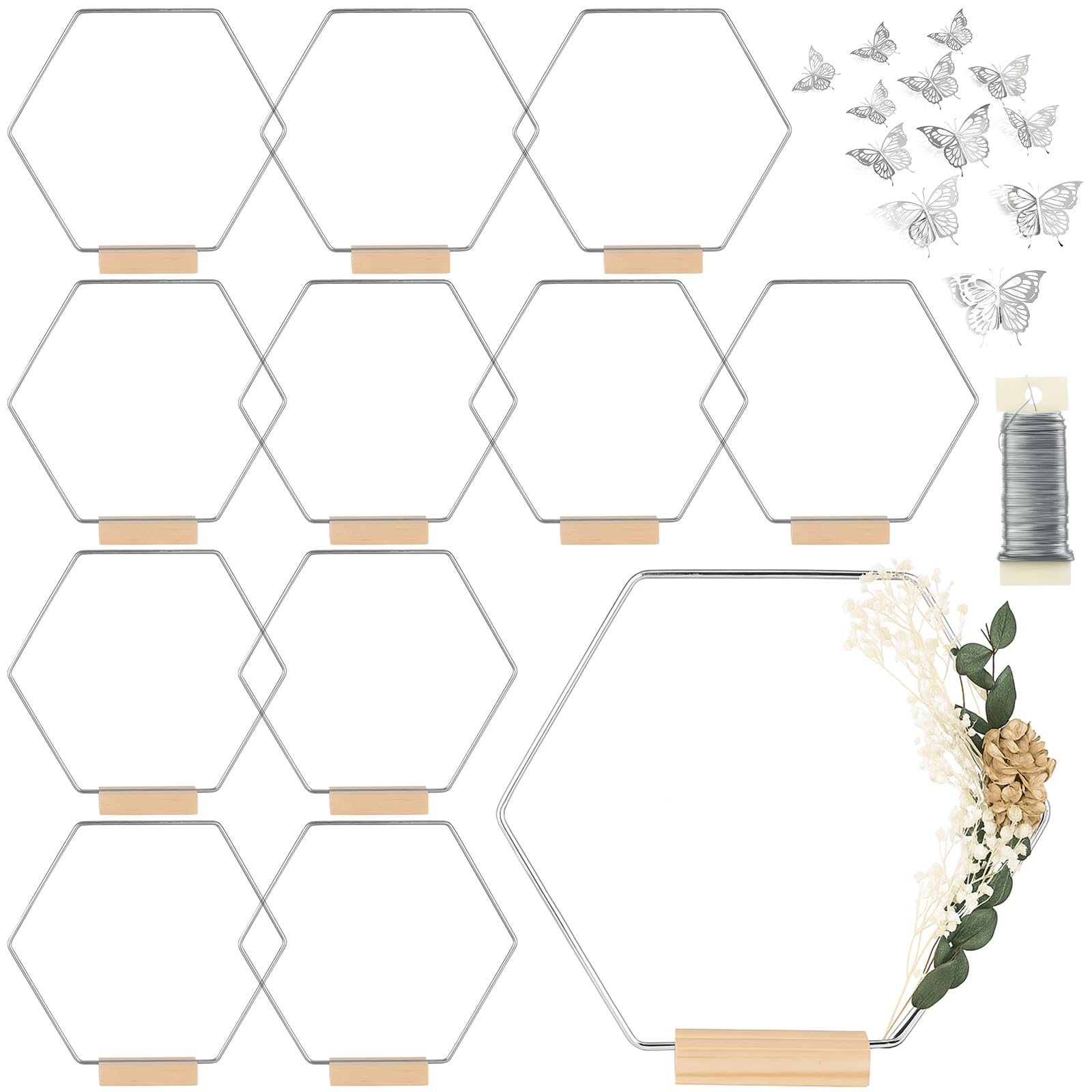 12 Pack Hexagonal Floral Hoops with Stand 14 Inch Metal Rings for DIY Centerpiece Table Decorations Crafts Macrame Ring Hoops Dream Catcher Rings