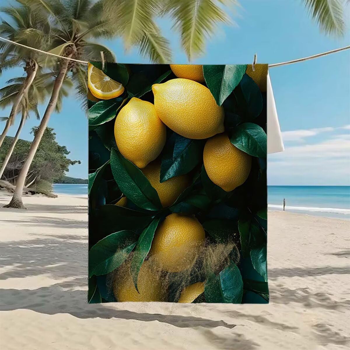 Telo Mare XXL 100x200cm/35x70cm, 2 Set Telo Mare Microfibra Limone Asciugamano Palestra Uomo, Antisabbia, Leggero, Asciugatura Rapida, Teli da Spiaggia Grandi Accessori per Camping Natation Yoga H-42
