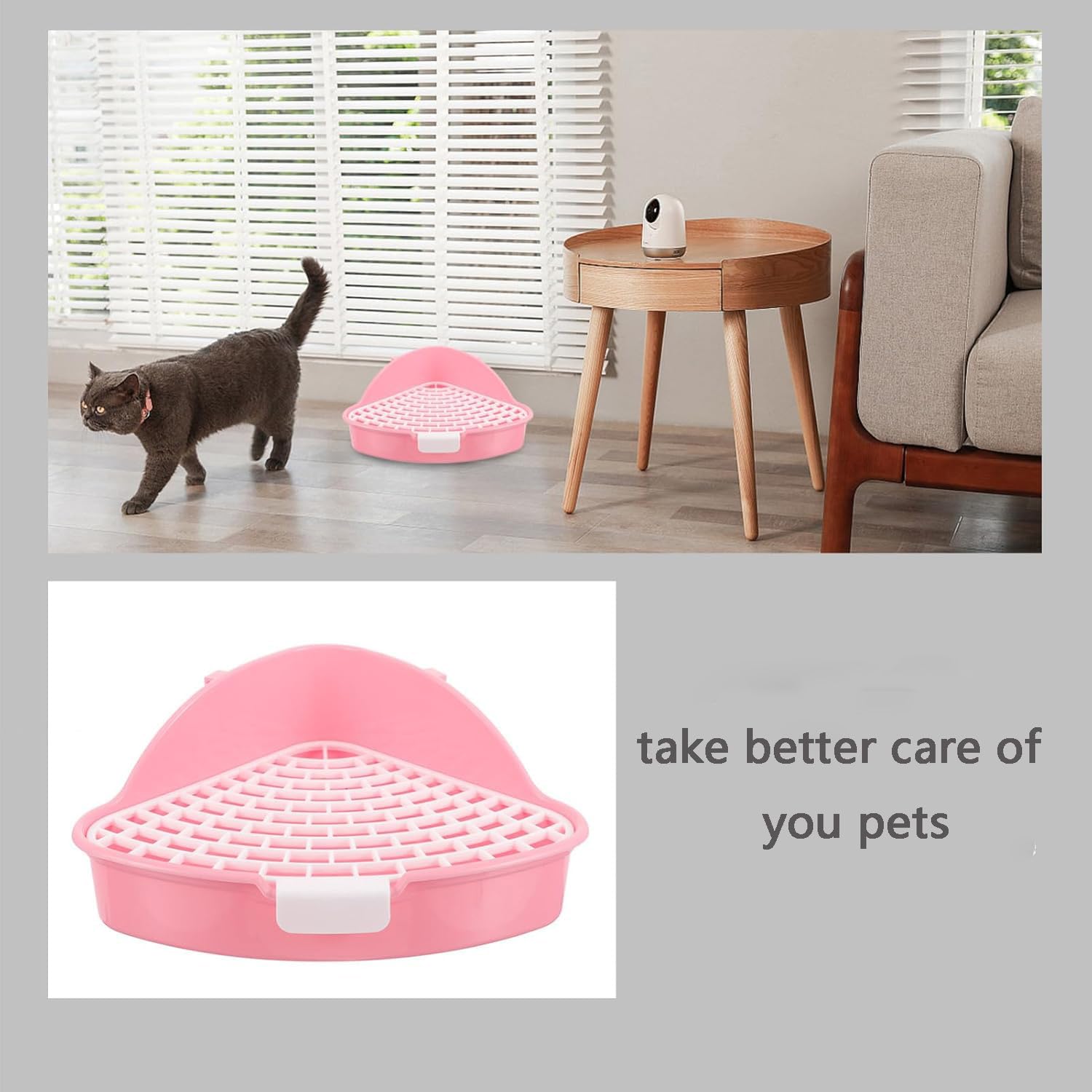 MEISO Toilette per Coniglio, Toilette per Animali Domestici, Vasino Addestrativo per Criceti, Toilette per Animali di Piccola Taglia di Triangolo per Coniglietti, Cincillà, Cavia (Rosa)