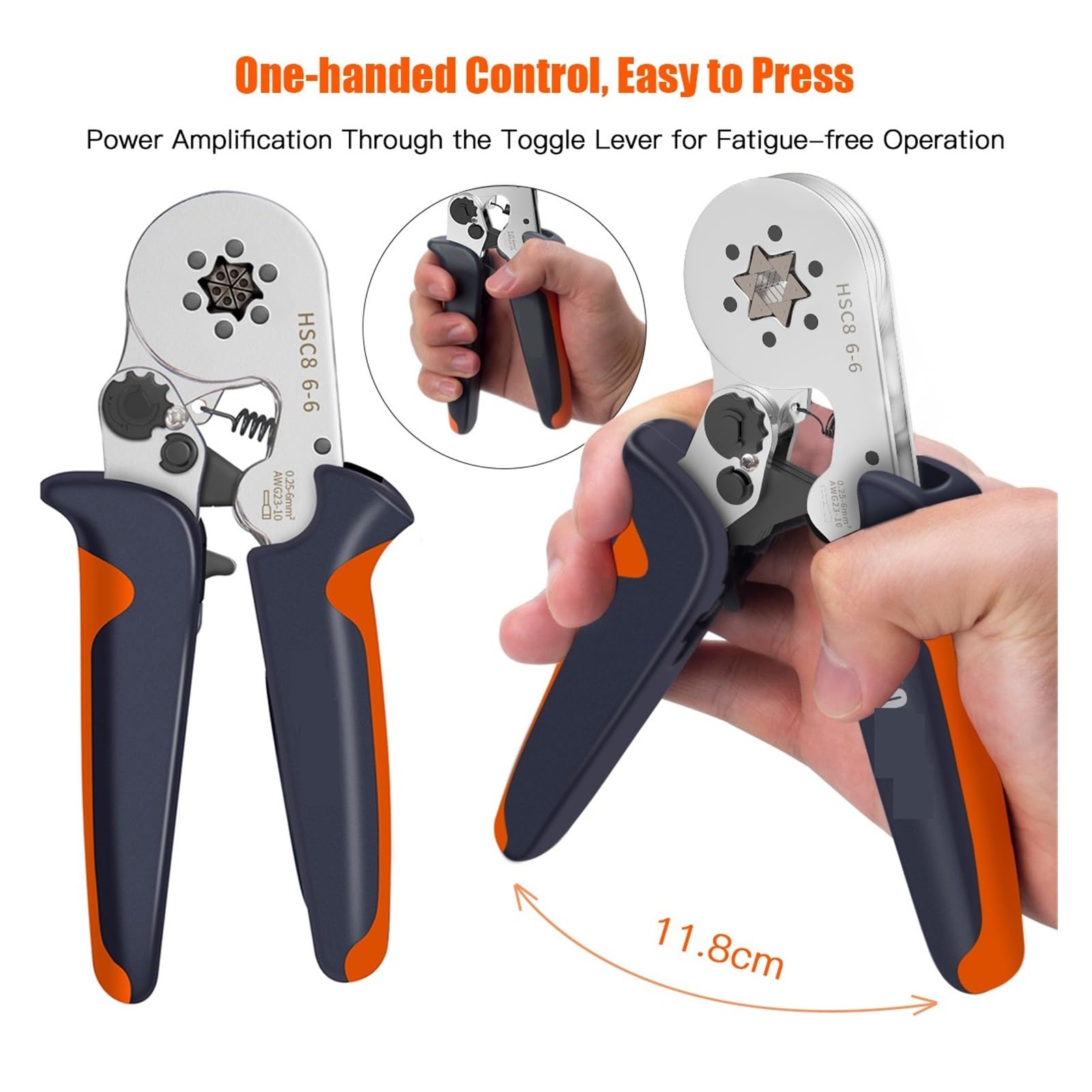 HSC8 6-4A/6-6A Puntale Crimpatrice Terminali Filo AWG 23-7 Cricchetto Auto-Regolabile Puntale Crimpatrice Pinza Puntali Maniglia di comando comoda(1200 Terminal)
