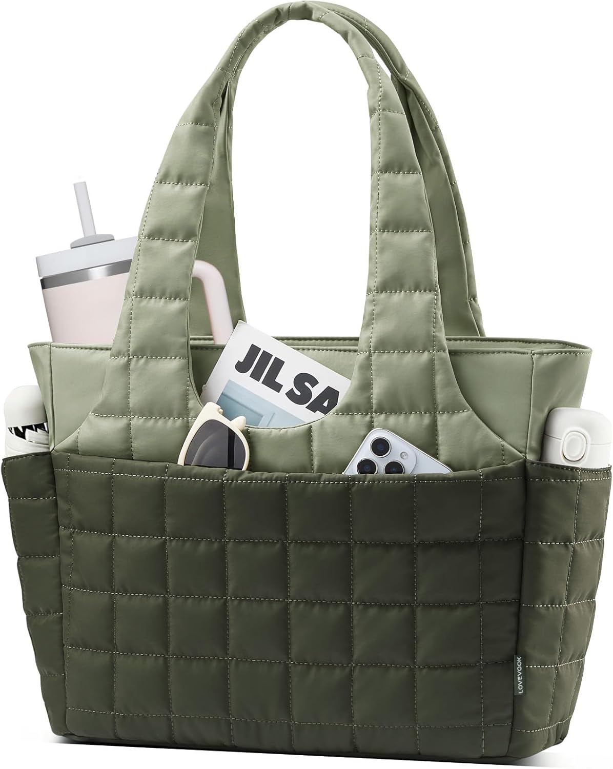 LOVEVOOK Puffer Tote Bag for Women, Quilted Laptop Work Handbag with Compartments, Travel Shoulder Bag for Teacher Nurse Gym