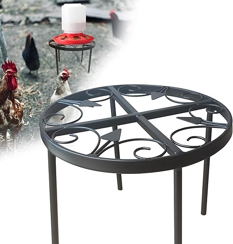 Soporte de metal con diseño de flecha redonda para cubos regados y comederos, soporte de metal para bebedores de aves de corral, soporte de metal