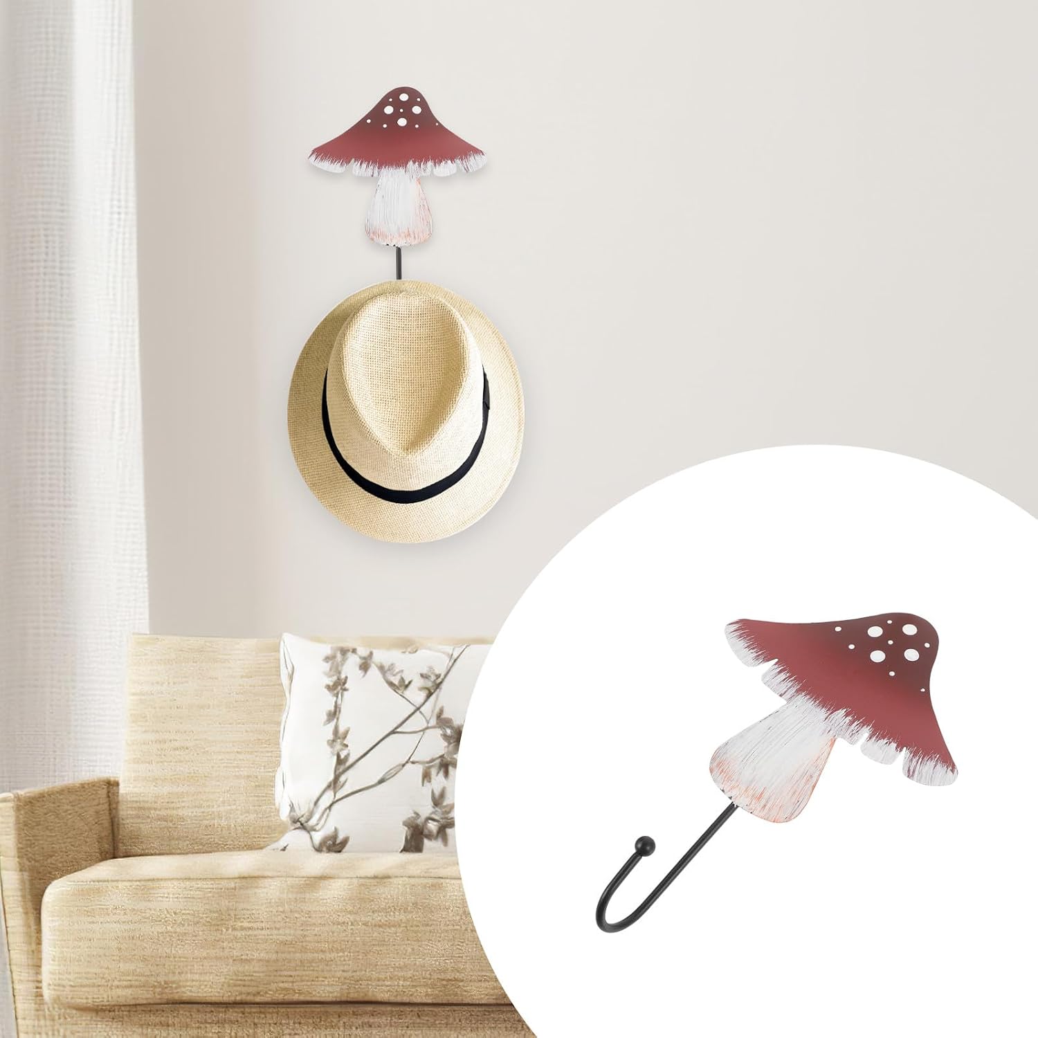 Mushroom Wall Hooks Decorative Coat and Key Holder Brown Metal Wall Storage Hook for Bathroom Kitchen Entryway Organizer