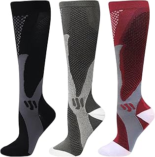 NALACAL Compression Socks (3 Pairs) for Men Circulation 20-30 mmHg Medical Compression Stockings Women Nursing(L-XL) (Black+red+grey)