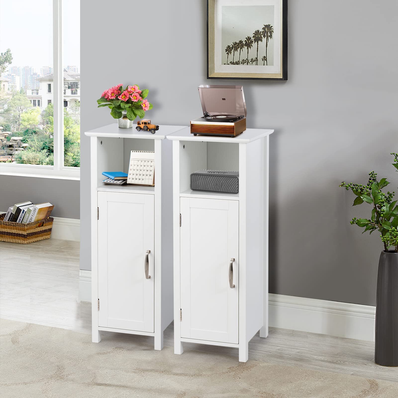GIANTEX Armadietto da Terra con 3 Ripiani Regolabili in Altezza, Mobiletto Multiuso a Colonna per Soggiorno, Cucina, Corridoio, Camera da letto,Bagno, 30x30x80 cm (Bianco)