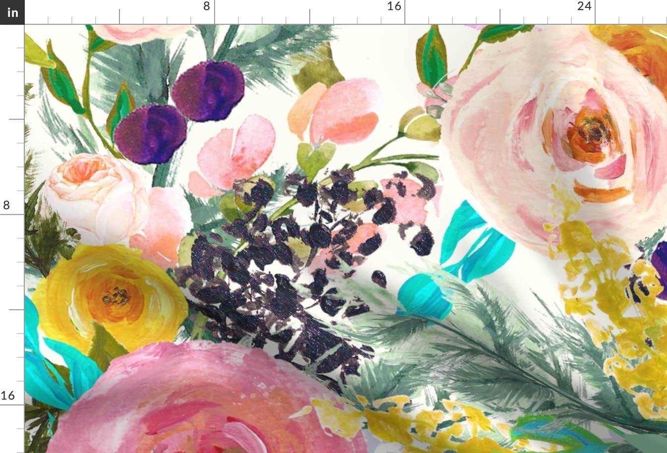 Spoonflower Fabric - Watercolor Floral Botanical Spring Nursery Roses Foliage Large Scale Printed on Minky Fabric by The Yard - Sewing Baby Blankets Quilt Backing Plush
