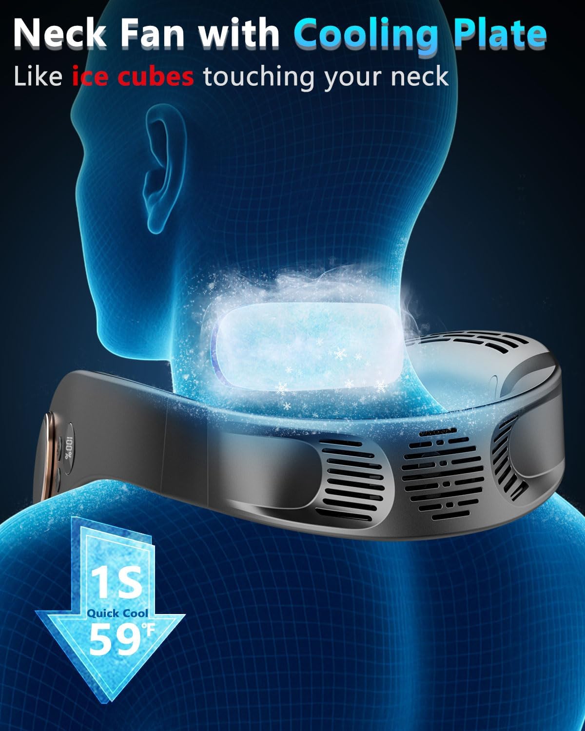 Neck Fan with Cooling Plate,5500mAh Neck Fans that Blow Cold Air Rechargeable Battery Operated,Bladless Personal Air Conditioner Wearable,Portable Wraps Body AC Cooler for Women Men Kids Black