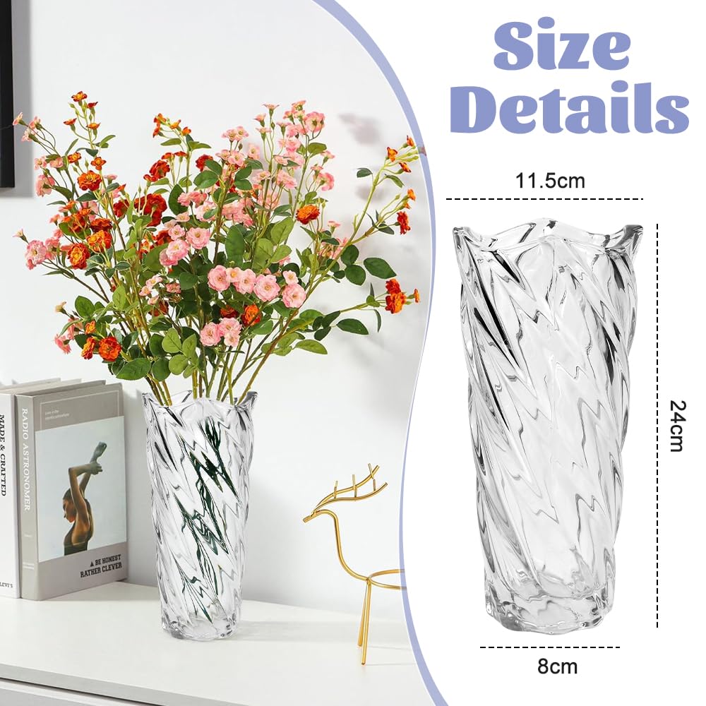 Vase En Verre Transparent Moderne ADERTOS - Design Spirale Pour Fleurs Et Décoration