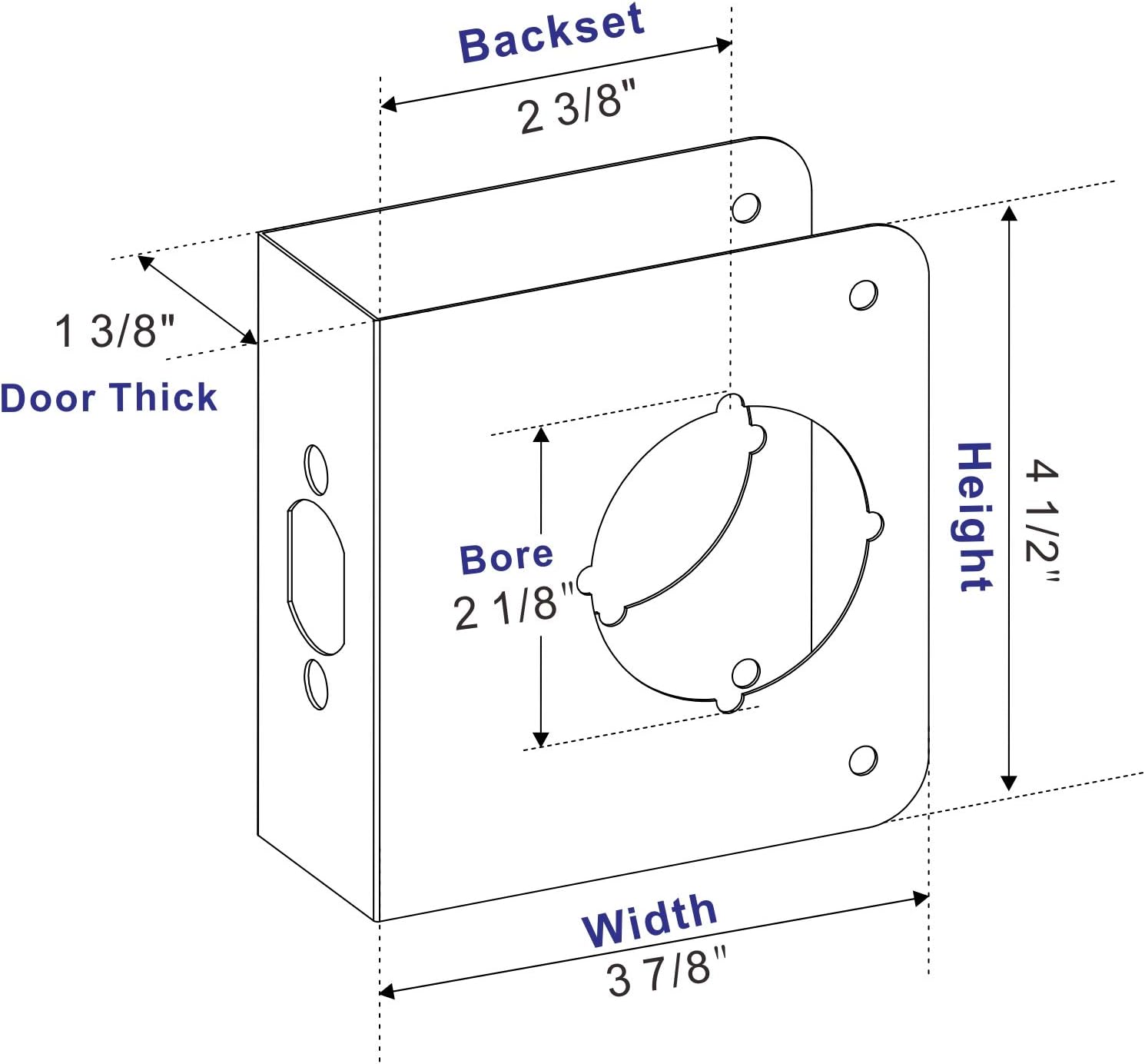 Door Guard Reinforcer 1-3/8" Thick with 2-3/8" Backset 2-1/8" Bore in Stainless Steel Finish 2PCS