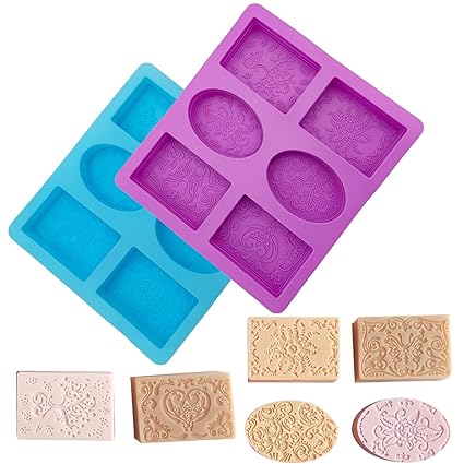 2Pieces Embossing Flower Candy Mold Rectangle Oval Soap Bar Molds Bread Baking Pan Silicone Mould for Chocolate Covered Cookie Mousse Cake Cheesecake Herbed Butter Jello Ice Tray