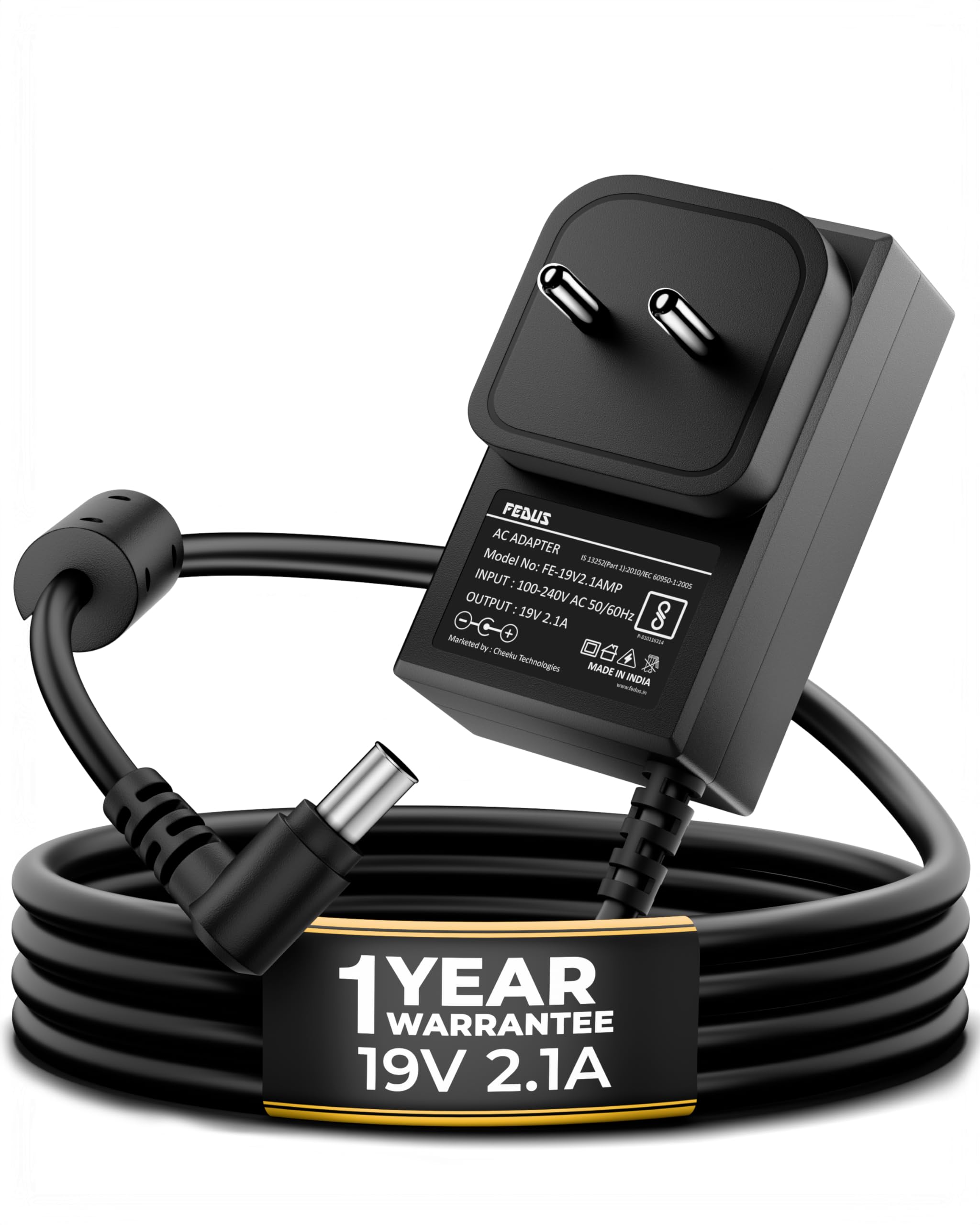 FEDUS BIS Certified 19V 2.1Amp Adapter for LG Monitor, Power Supply Cord of HDTV, LCD LED Monitor & TV Compatible for 19” 20” 21.5” 24” 27” 29” 32Inch TV Monitor, Input: 220V-50Hz 50mA Output 19V/2.1A